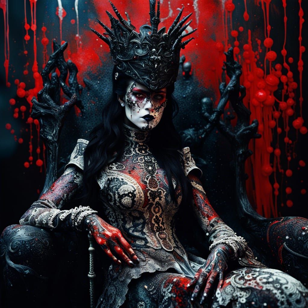 Vampire Hunter on Bone Throne in Splatter Paint Style