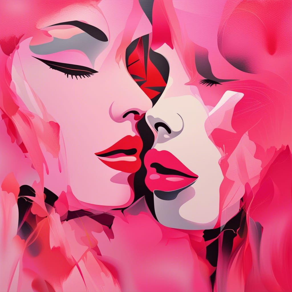 Abstract Lipstick Kisses in Complementary Colors