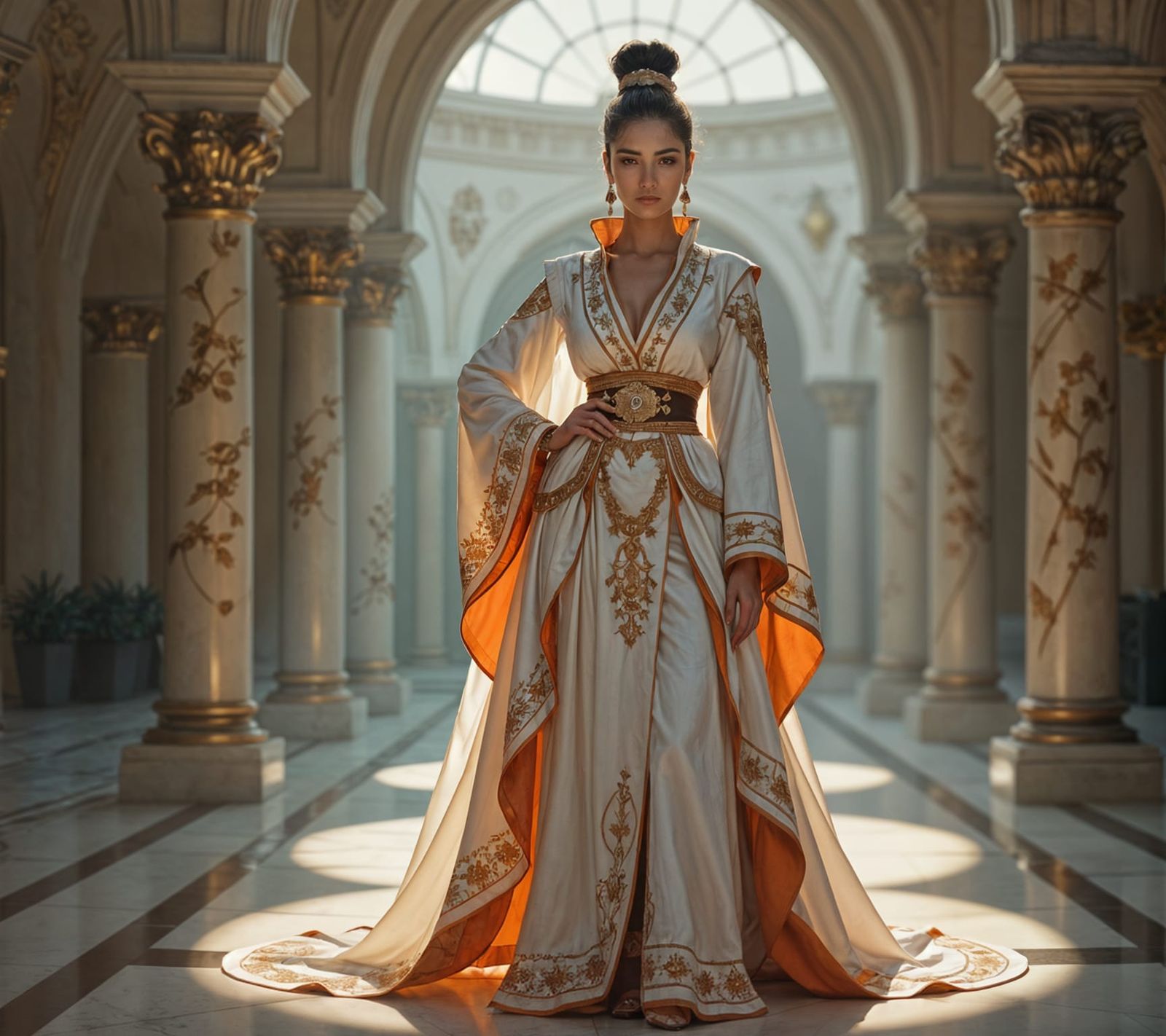 Detailed White and Orange Composition with Cinematic Lightin...