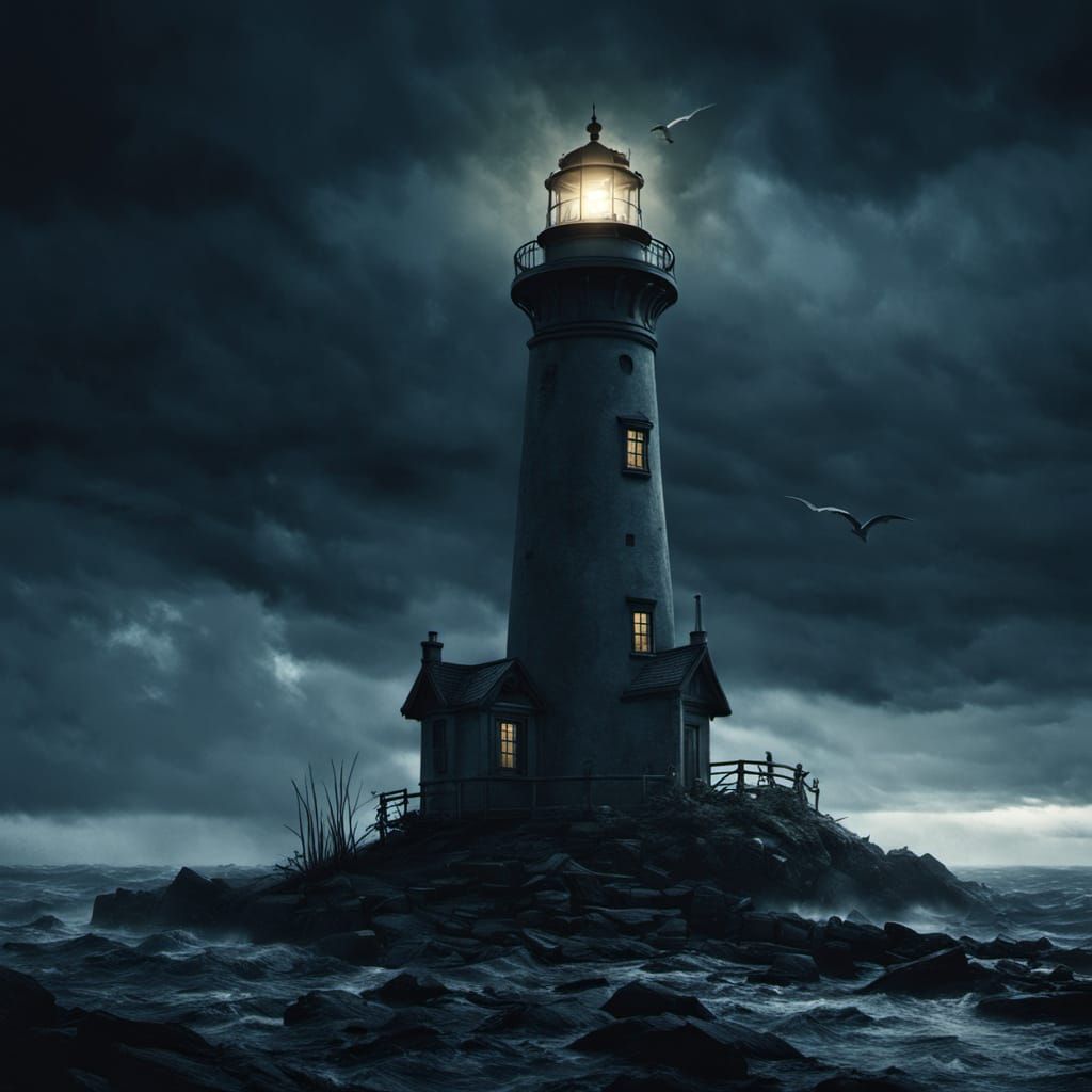 Dark Fantasy Lighthouse Under Attack, Dramatic Lighting