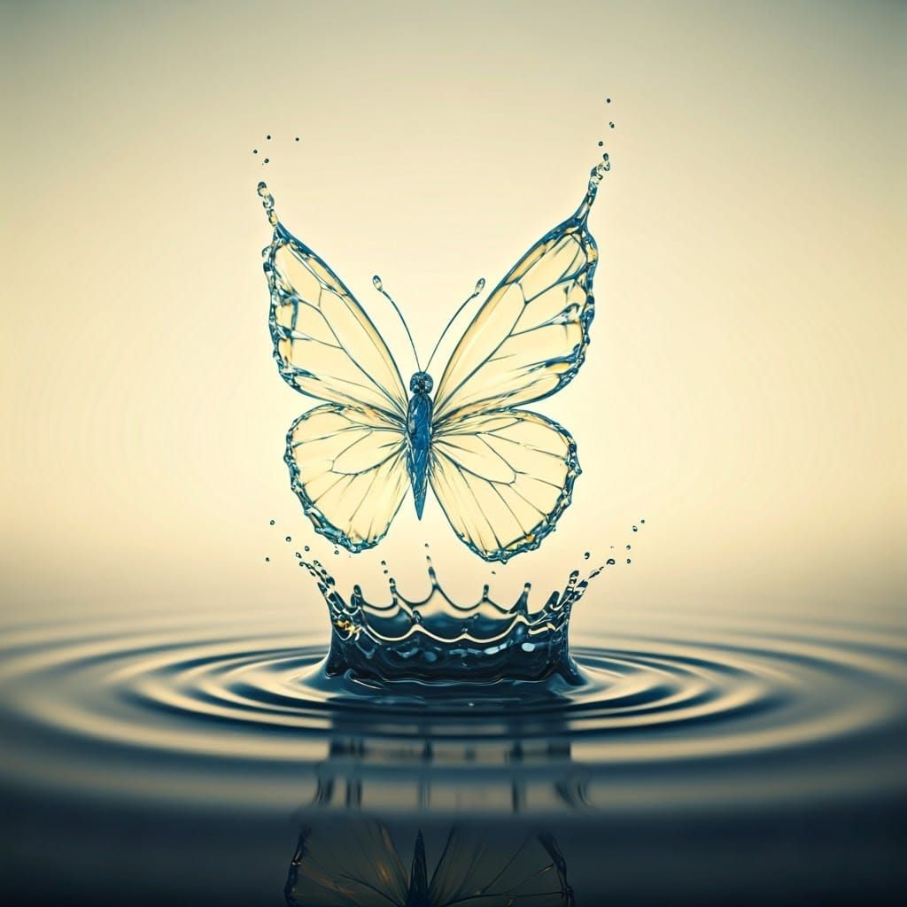 Raindrop Symphony: Butterfly Emerges from Gentle Ripples