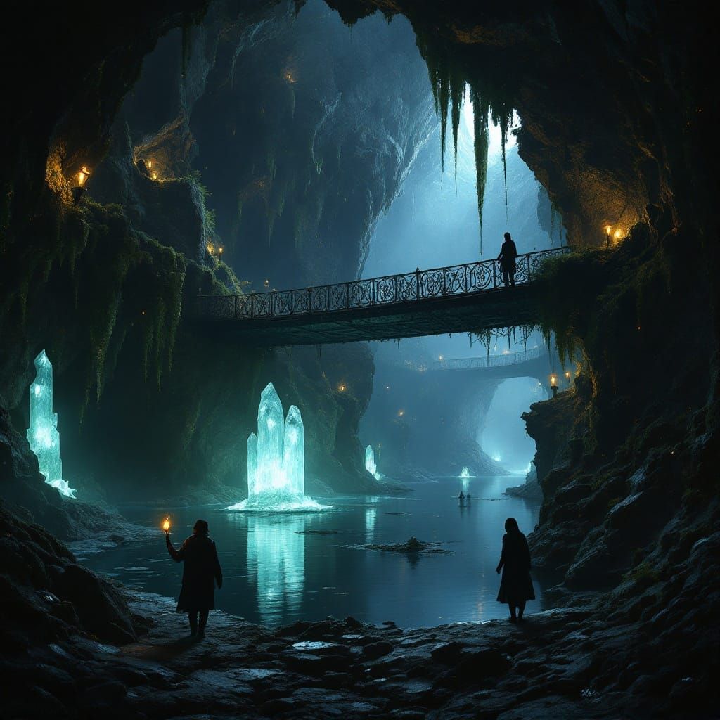 Mystical Bridge Over Obsidian Caverns