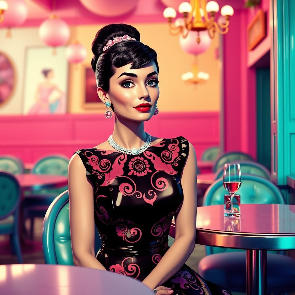 Audrey Hepburn in a Whimsical Tiffany's Café da Manhã Scene