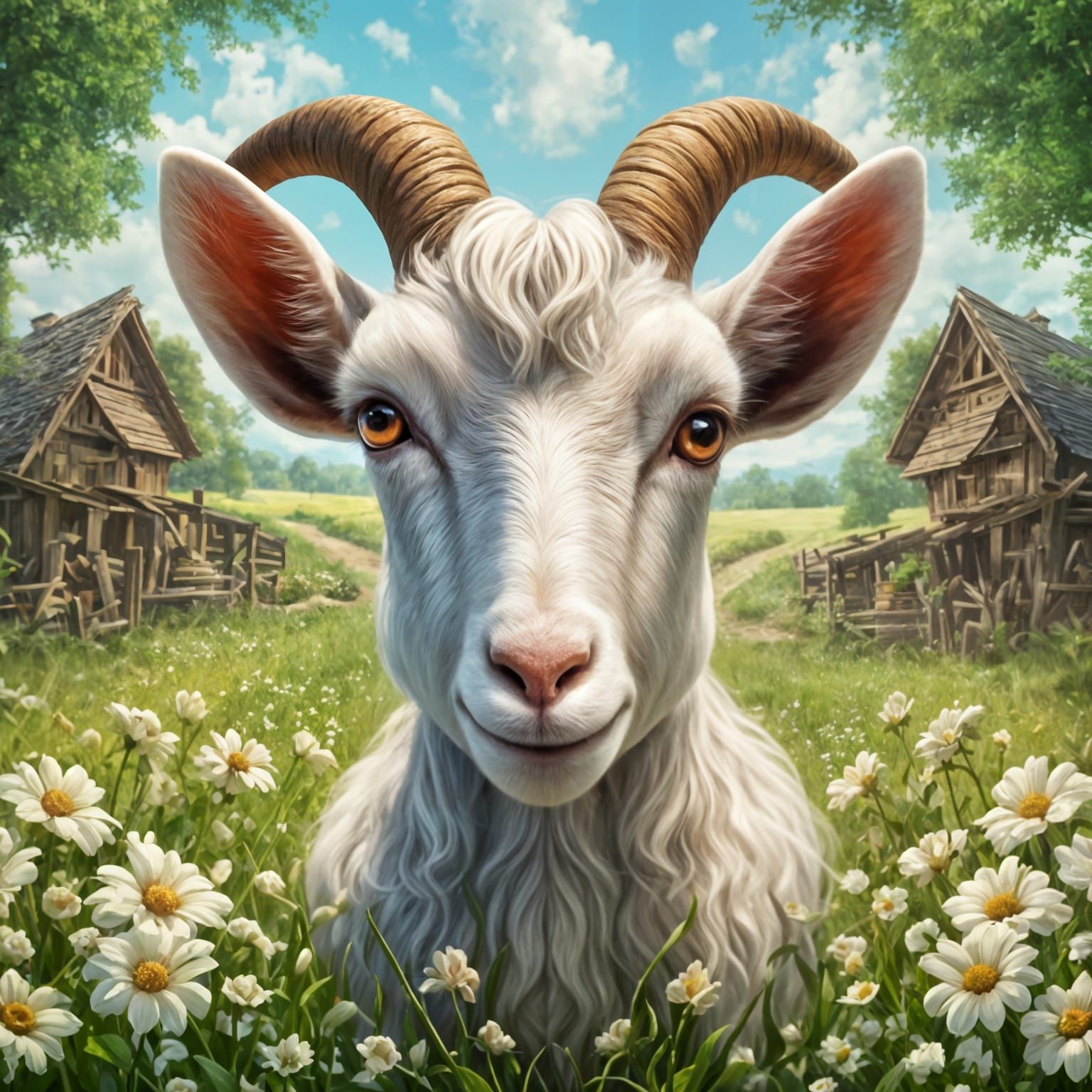 Symmetrical Nanny Goat on the Farm