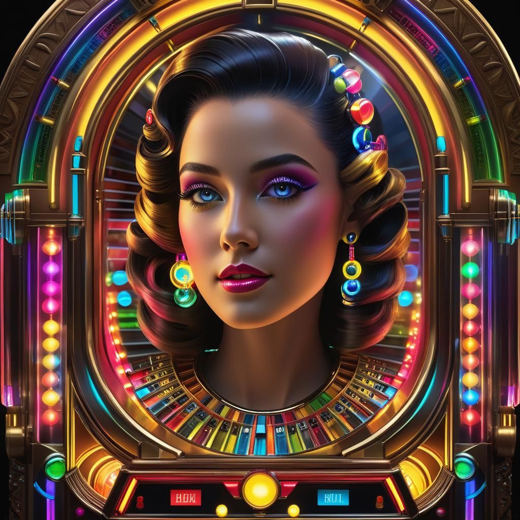 Ornate Jukebox with Dynamic Light Show in Art Deco Style