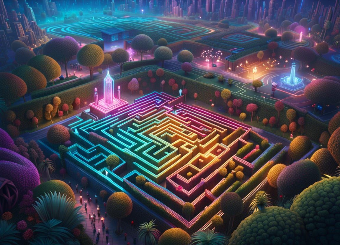 Heavenly Maze Garden in Cyberpunk Style