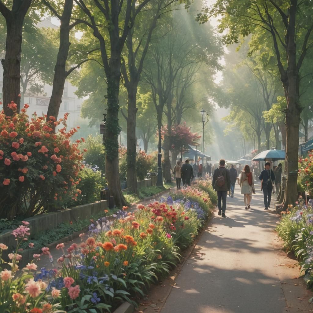 Floral Streetscape in Delicate Watercolor Style