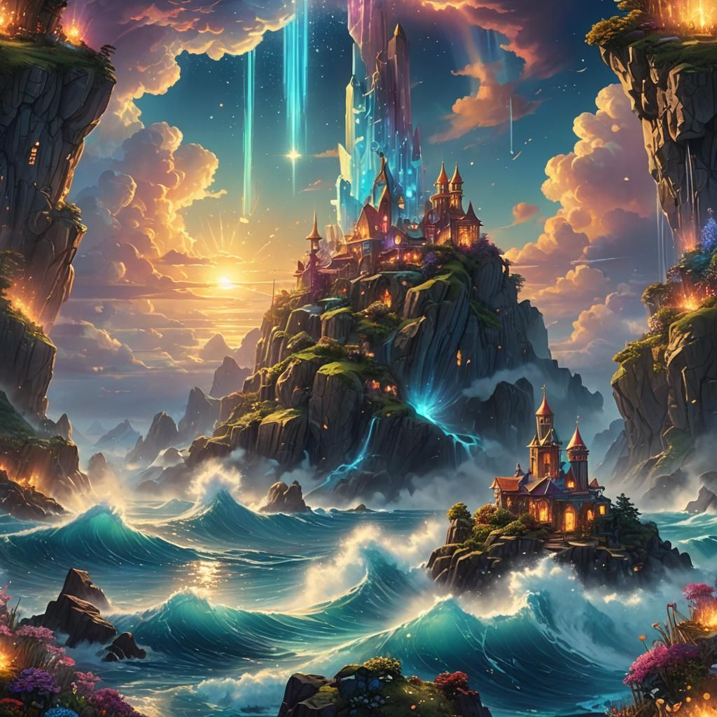 Glowing Sea Prism Crystal: Digital Astral Illustration