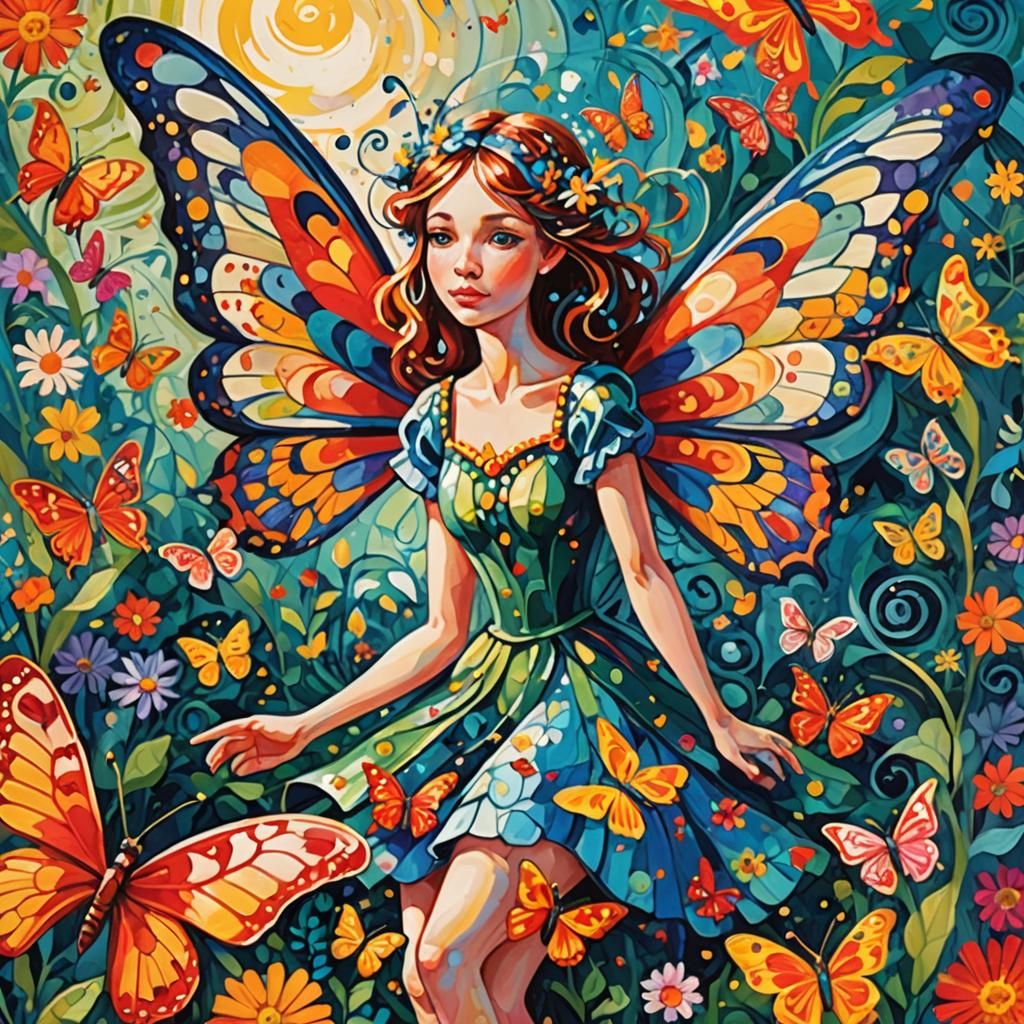 Fairy and Butterfly in Expressionist Collage