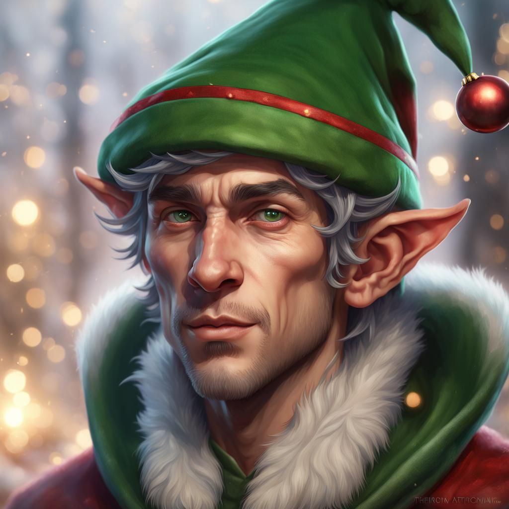 Christmas Elf Portrait in Art Nouveau Style