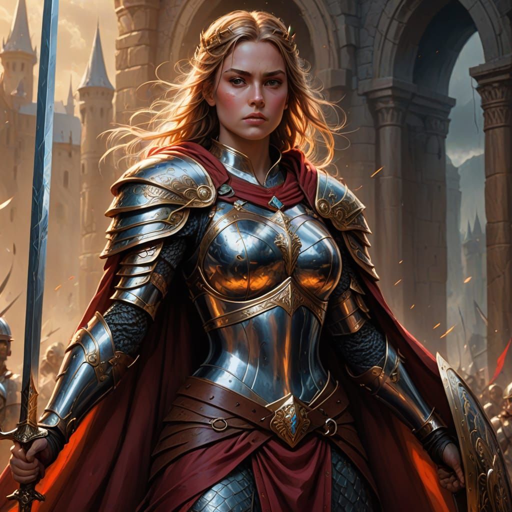 Warrior Princess in Gleaming Armor, Digital Painting
