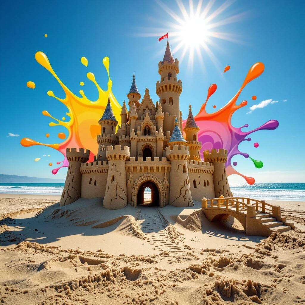 Intricate Sandcastle on Sunny California Beach