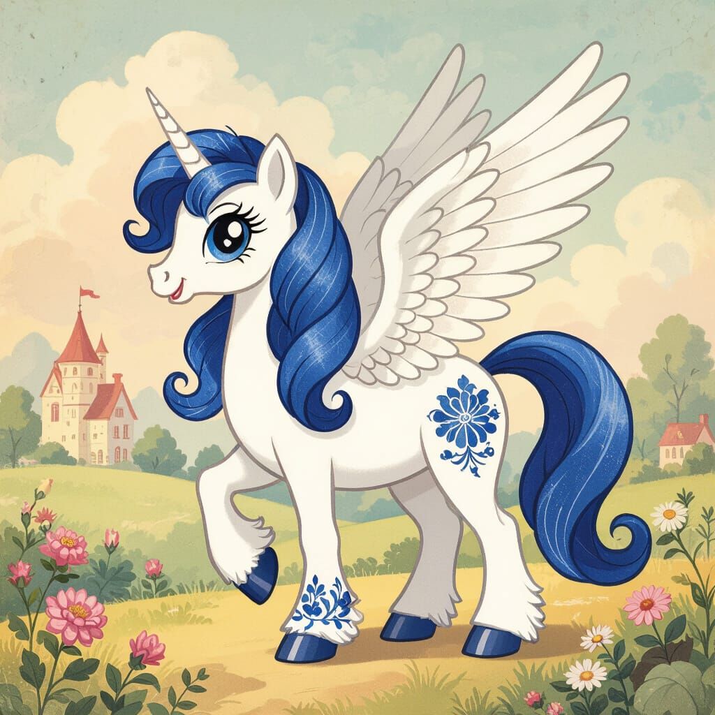 My Little Pony with Delft Blue Pattern in Fairytale Landscap...