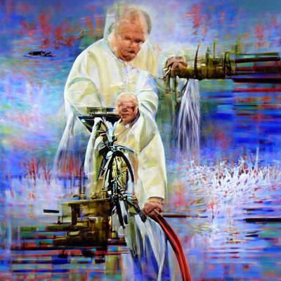 Pope John Paul II on Bicycle: 8K Resolution Art