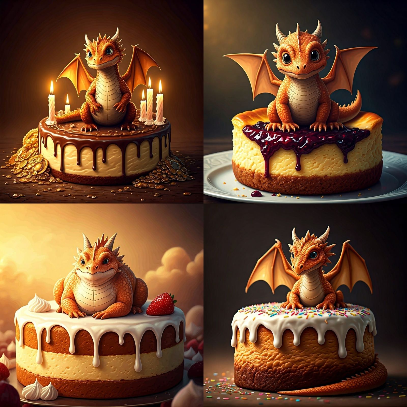 Baby Dragon Sits on Cheesecake in Epic Cinematic Wonderland