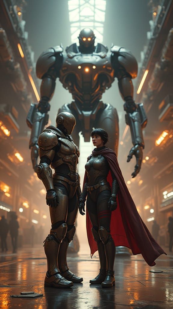 Futuristic Mech Hangar Scene With Dynamic Characters