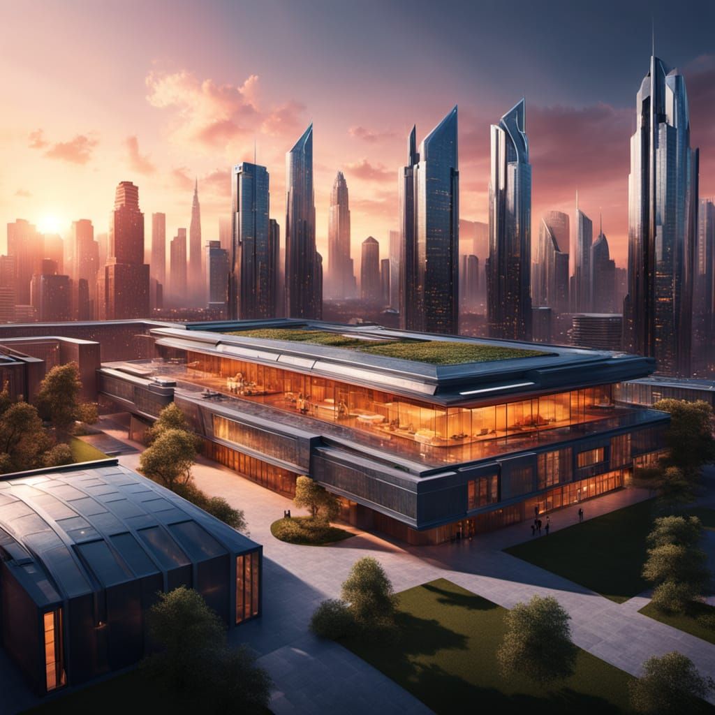 Futuristic School Campus with Neon Lights