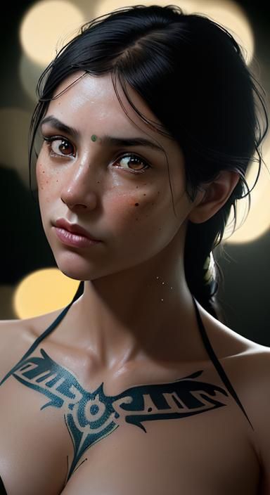 Portrait with Dot Work Tattoos in Digital Art Style