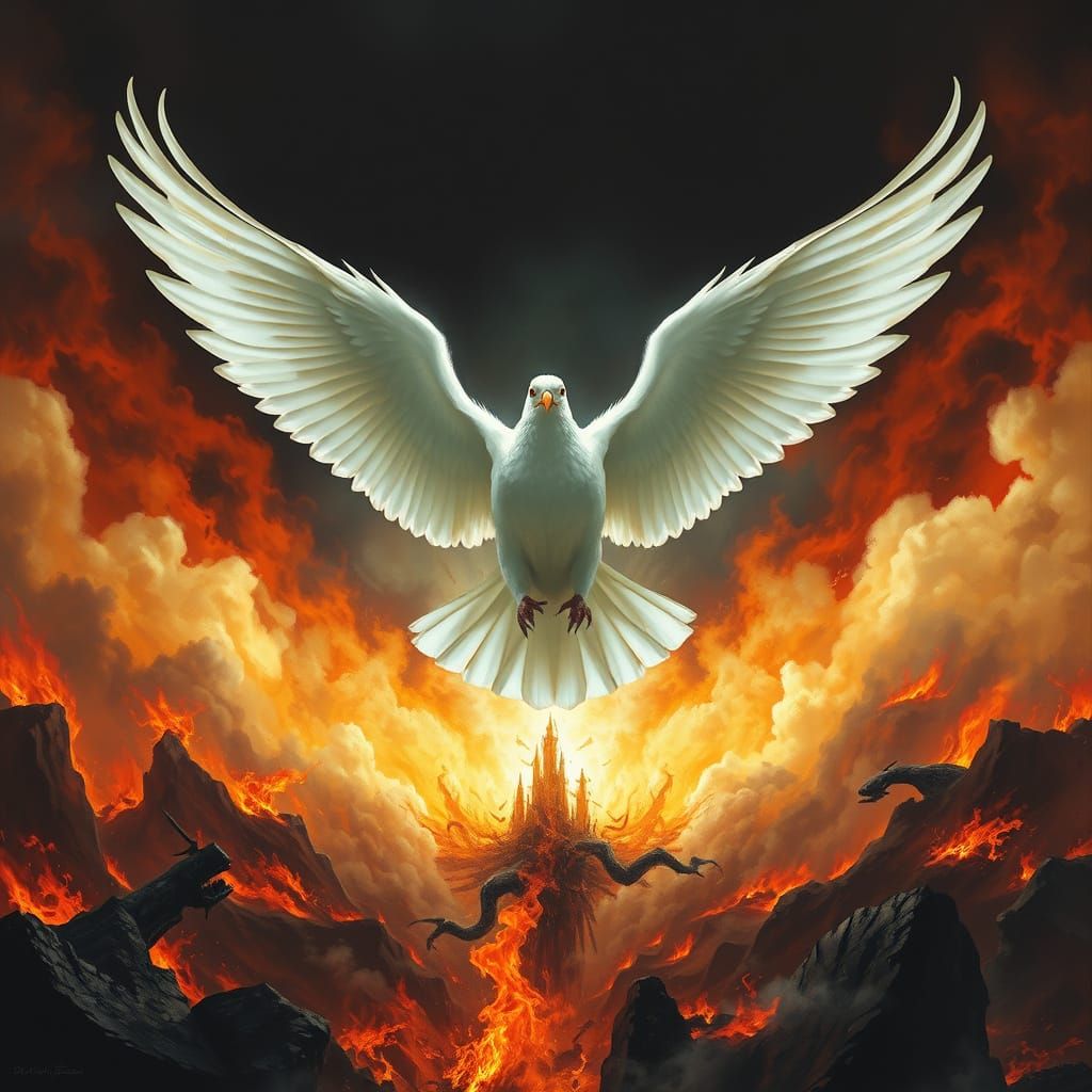 Majestic Dove Escapes Apocalyptic Hellscape in Dramatic, Sym...