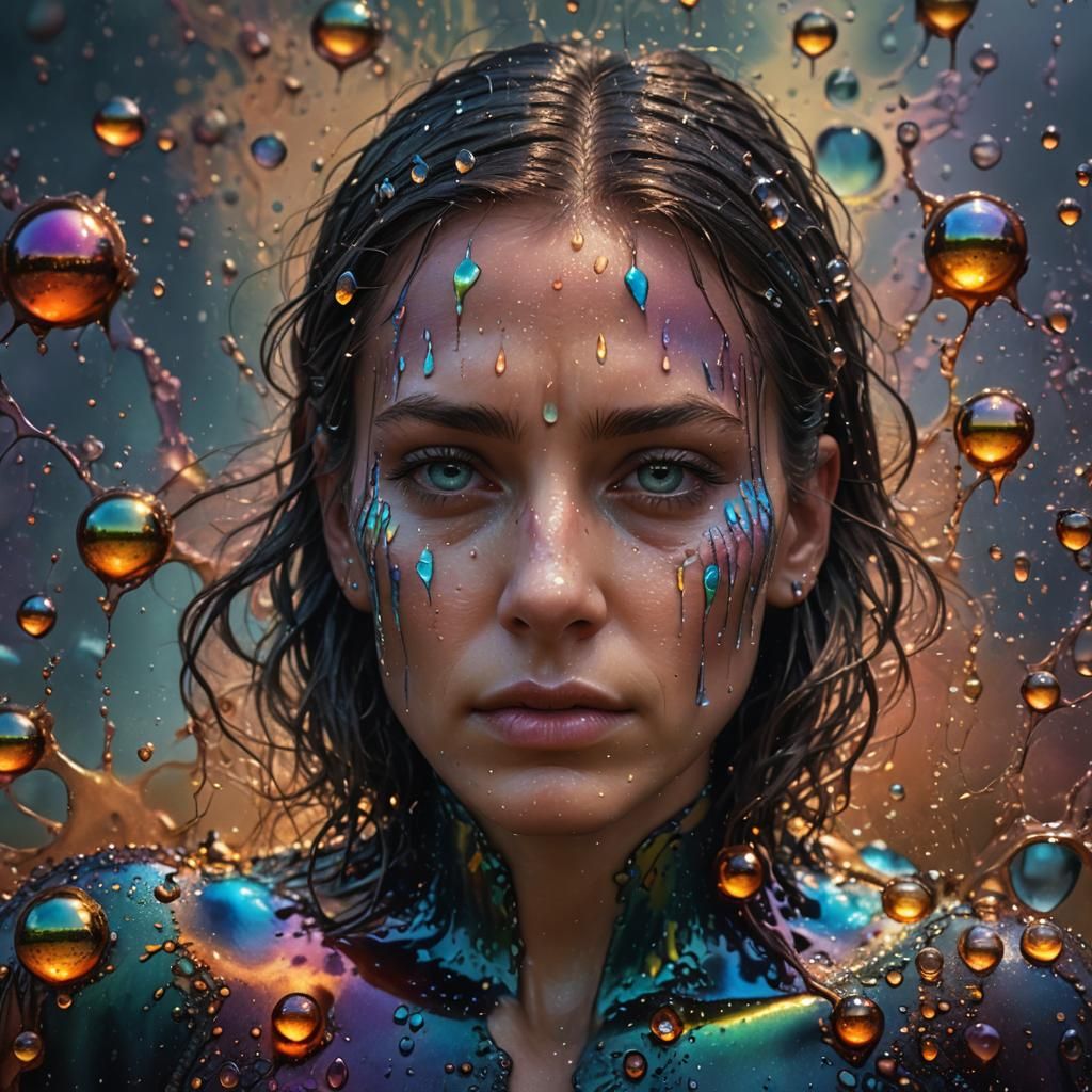 Hyperrealistic Fantasy: Iridescent Dew on Dry Skin