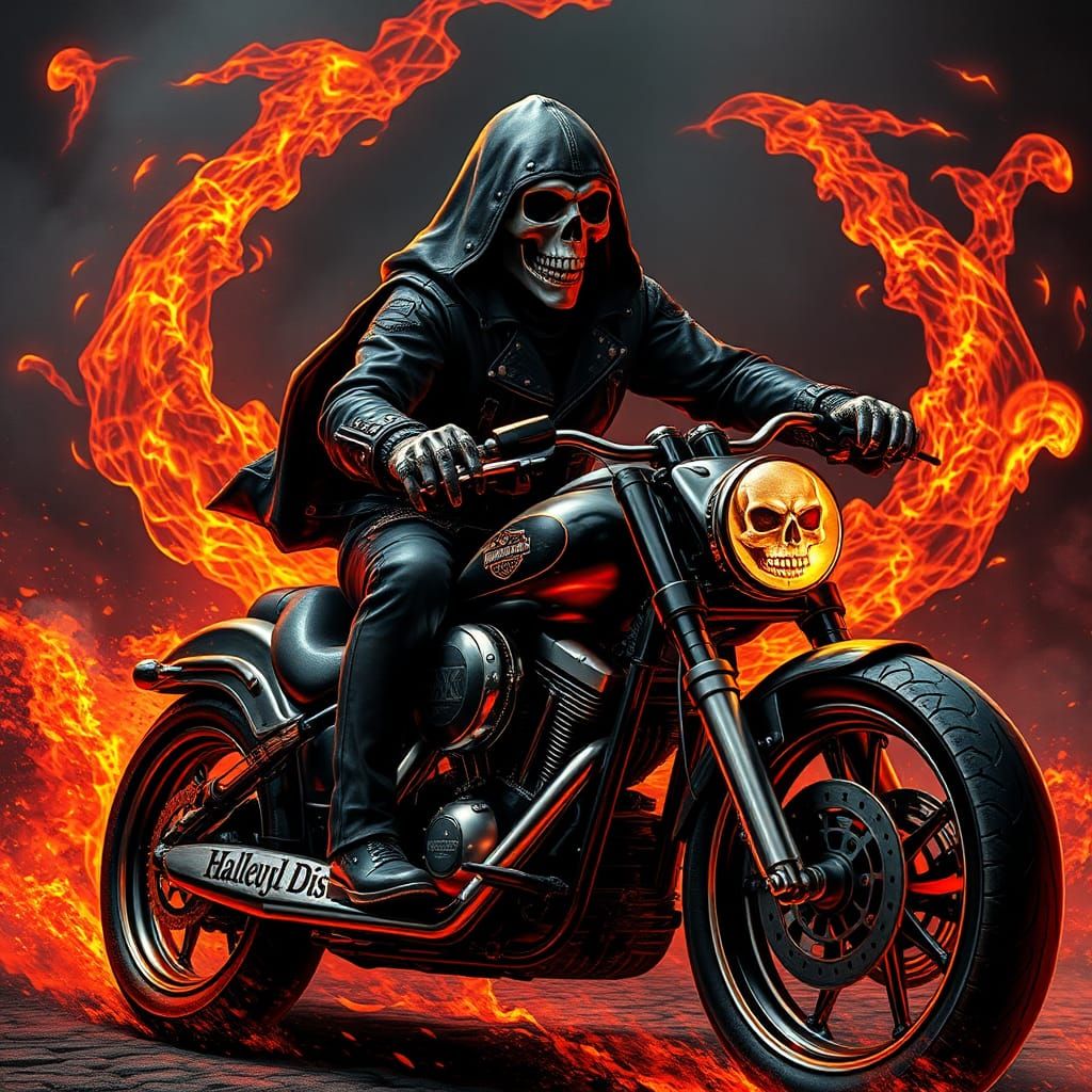 Grim Reaper Rides a Harley in Anime Style