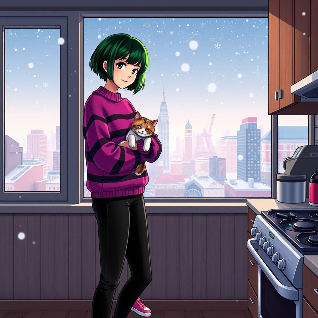 Vibrant Young Woman in Winter Wonderland Scene