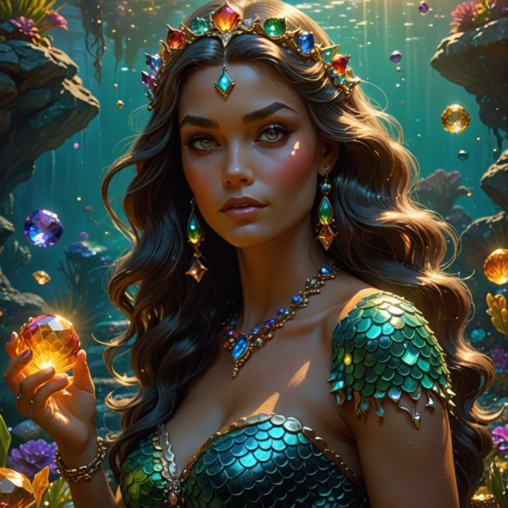 Mermaid with Gems in Frank Frazetta Style