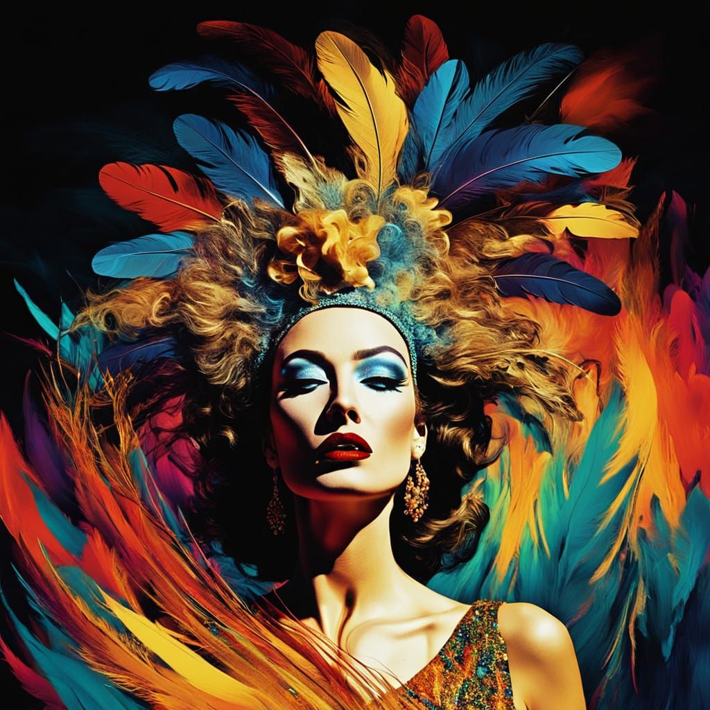 Surreal Showgirl in Abstract Expressionism Style
