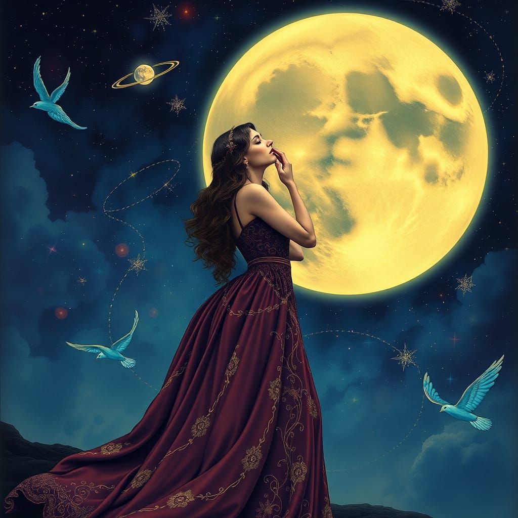 Pagan Woman's Celestial Kiss: Alphonse Mucha Style