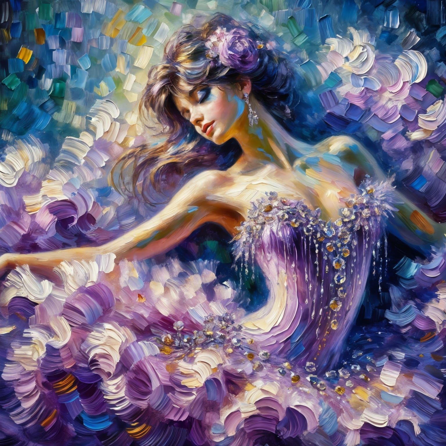 Ballerina in Dreamlike Impasto Oil Painting