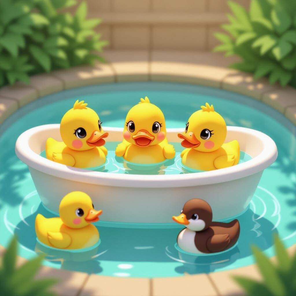 Cute Anime Ducks in a Bathtub