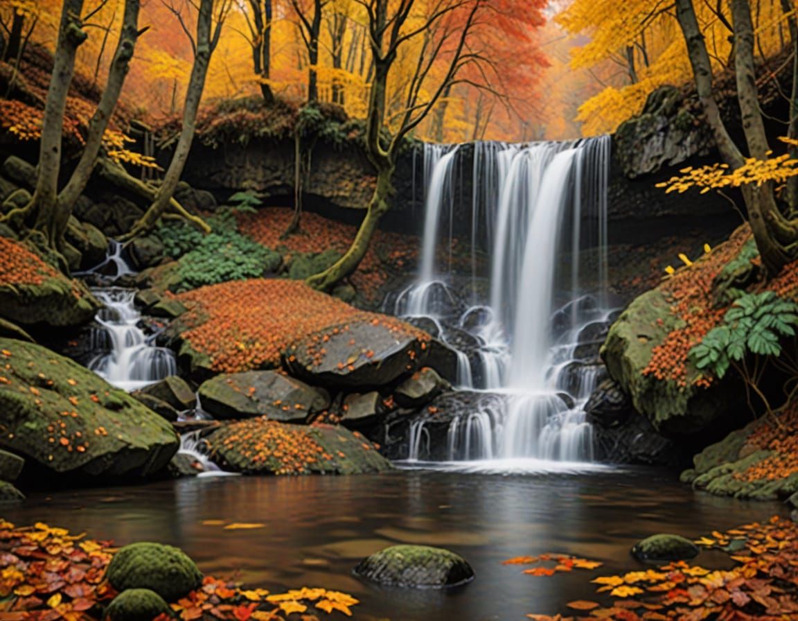 Autumnal Waterfall Landscape