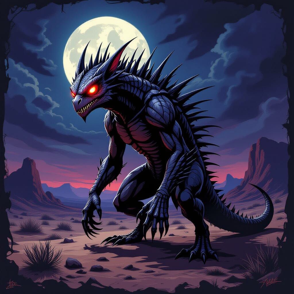 Chupacabra in Moonlit Desert Landscape