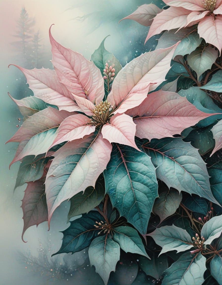 Ethereal Pastel Poinsettia in Watercolour and Ink