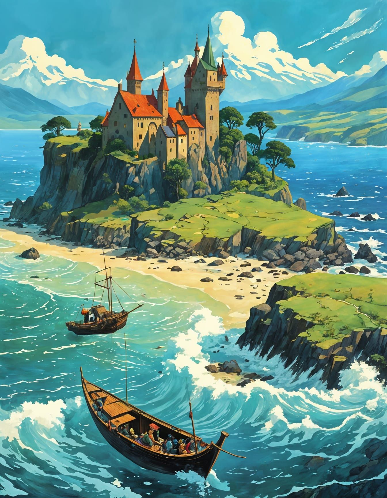 Whimsical Monastery Landscape in Colorful Fantasy Art Style