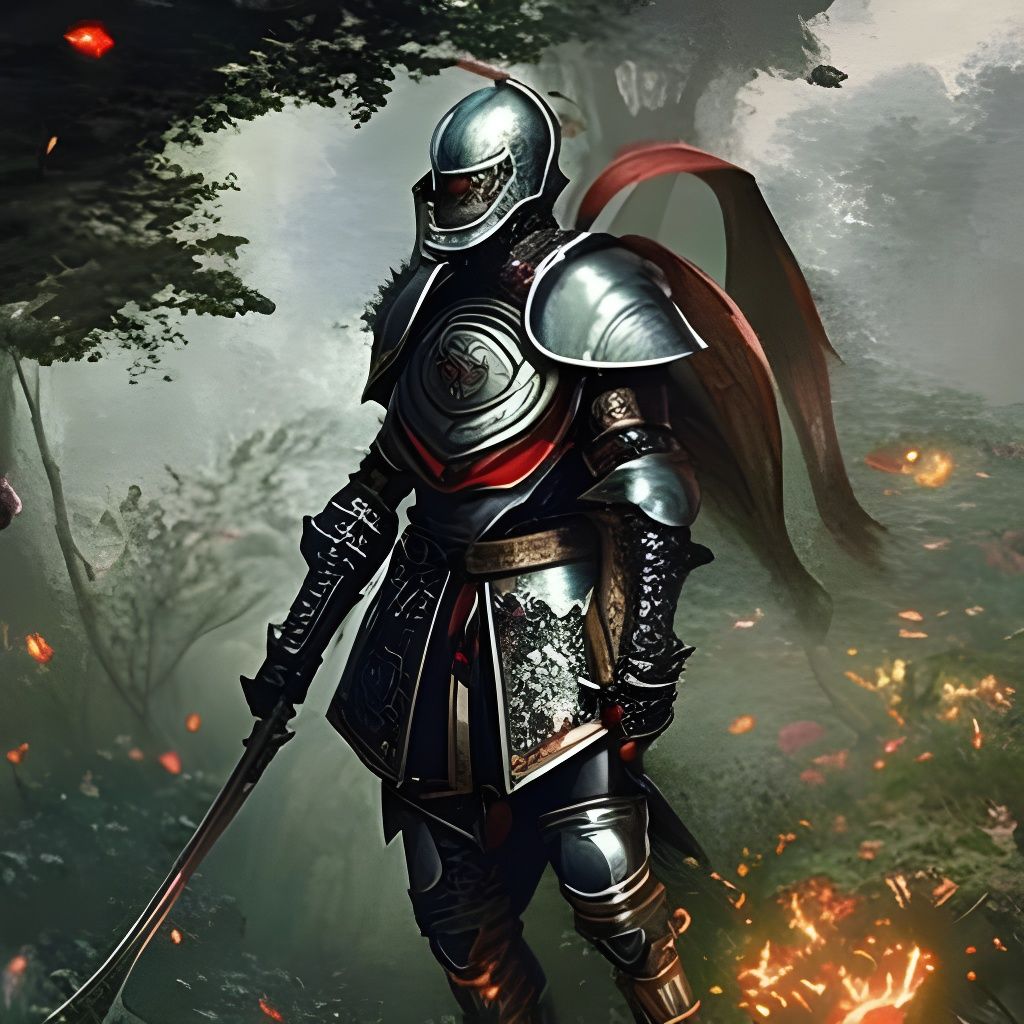 Wounded Knight in Rose Garden, Hyperrealistic Art