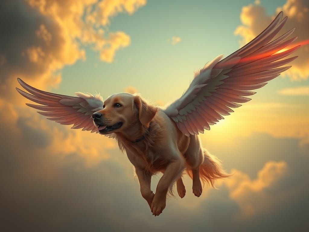 Golden retriever with wings