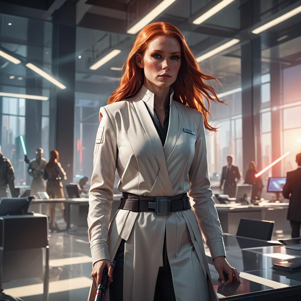 Female Jedi Businesswoman in Sci-Fi Office Concept Art