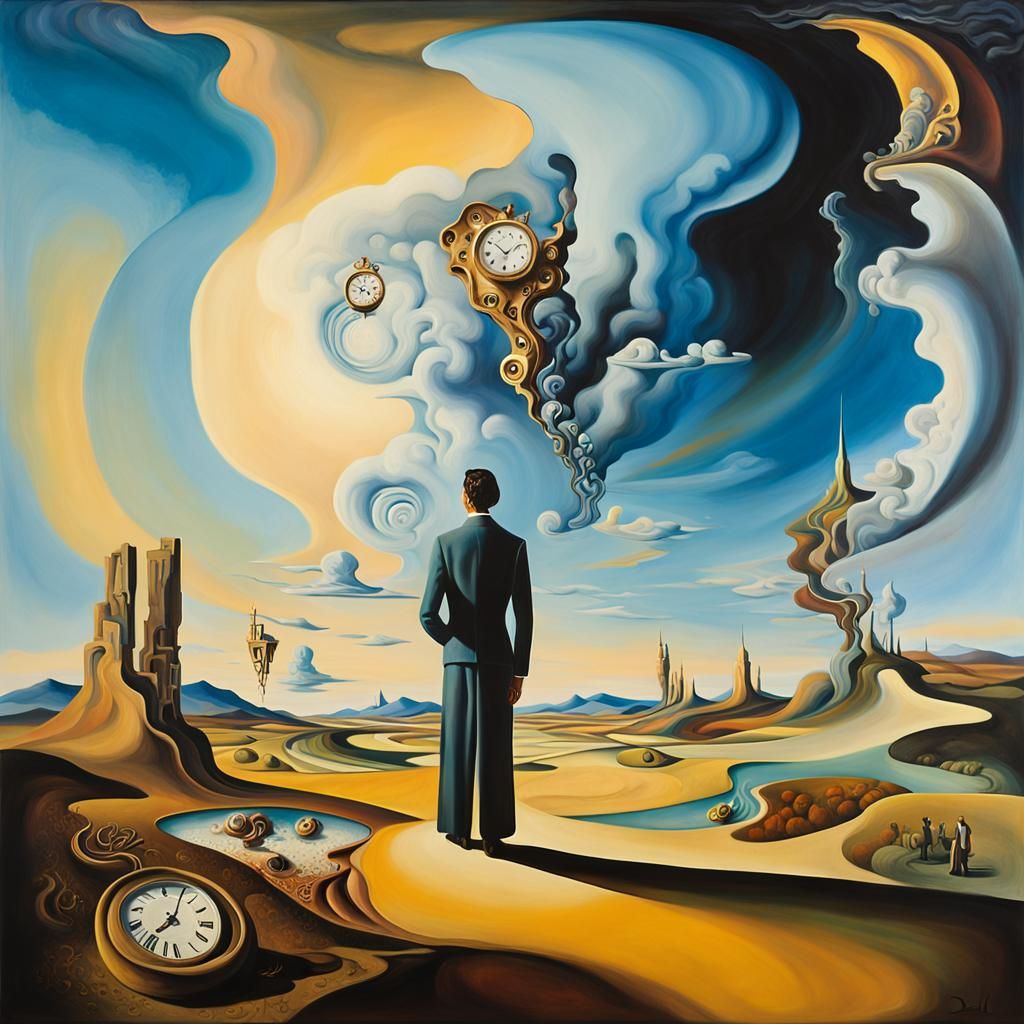 Surreal Distorted Figure in Dreamlike Landscape