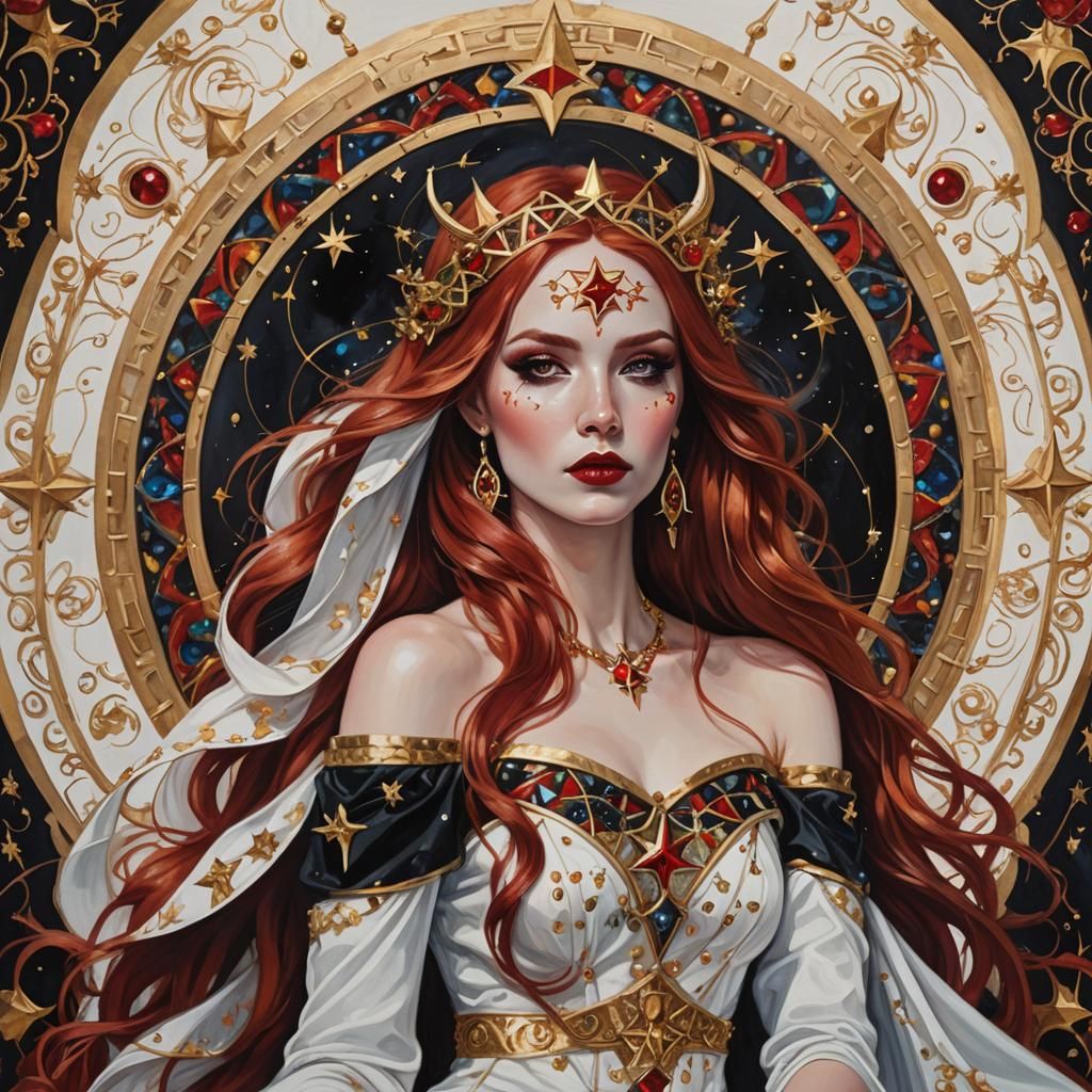 Fantasy Goddess Portrait with Flowing Red Hair