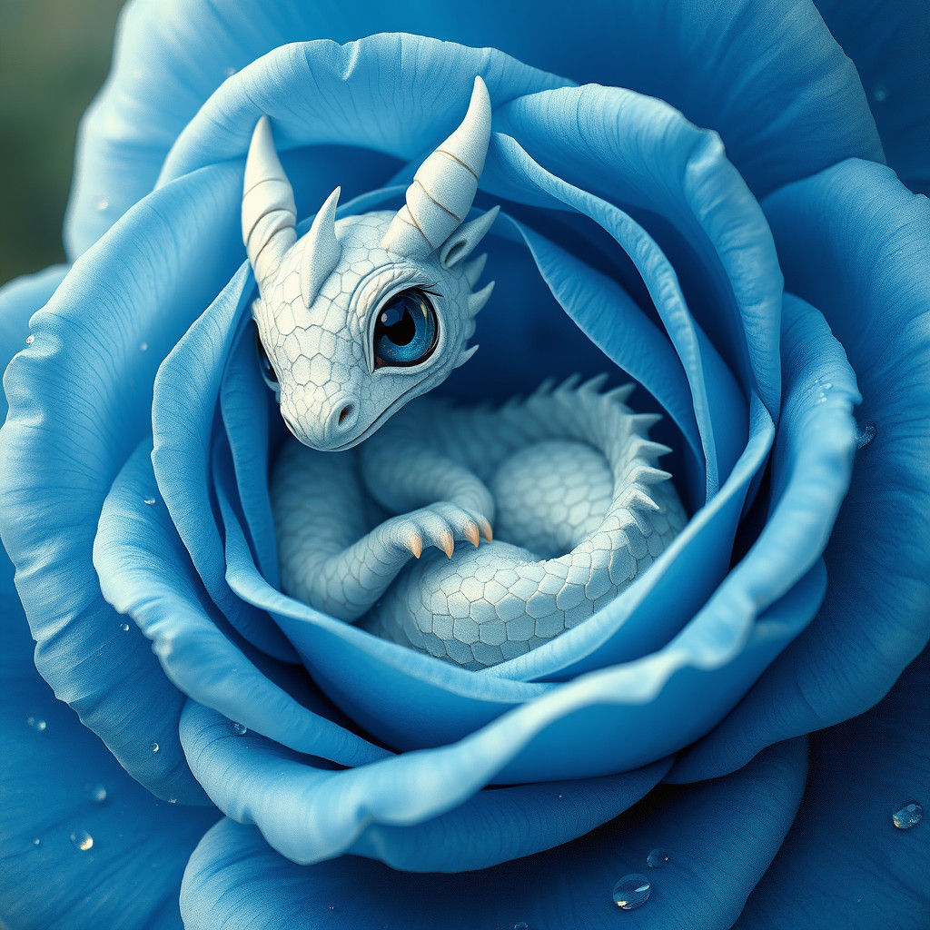 Dragon in Blue Rose: Dreamy Ethereal Illustration