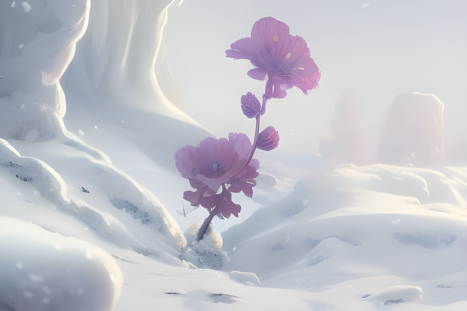 Flower Peeking Through Snow: Art Nouveau Concept Art