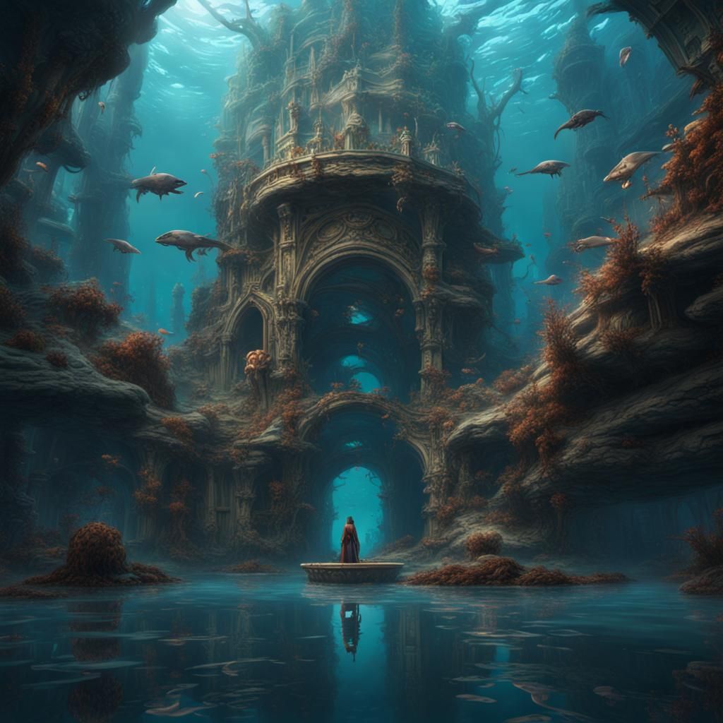 Humanoid Figure Breathes Underwater: Detailed Digital Art