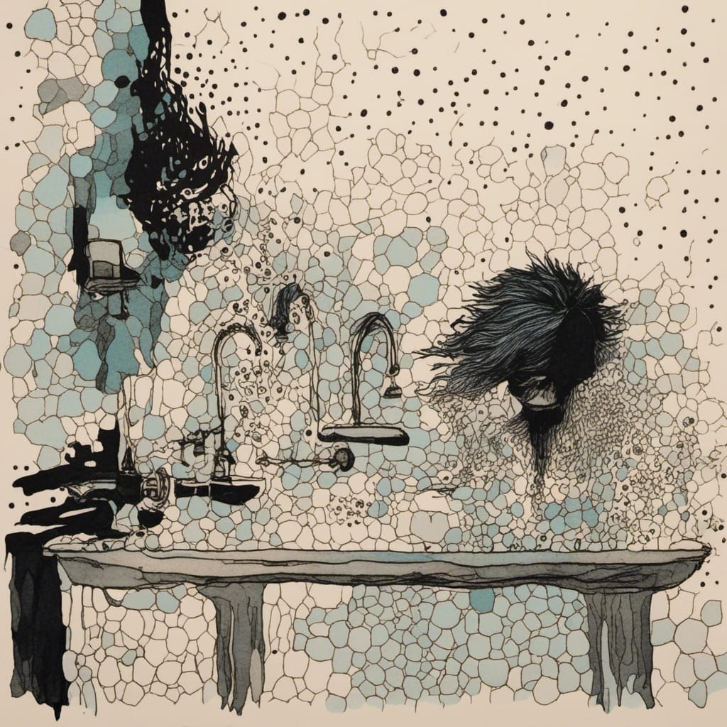 Geometric Abstract Hair Drawing in Ukiyo-e Style