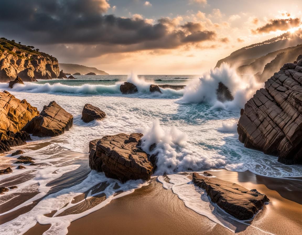 Hyperrealistic Sunset at Guerua Beach, Spain