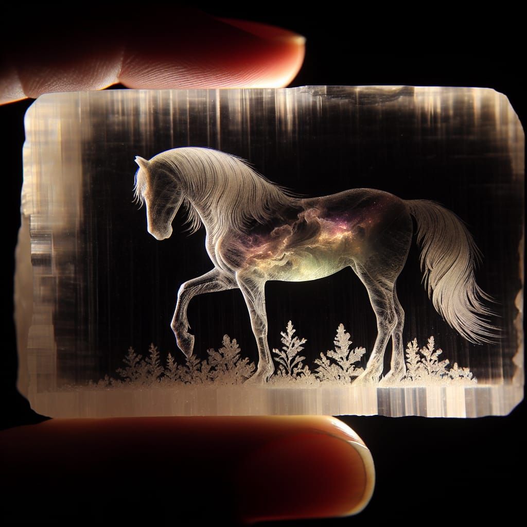 Glowing Calcite Crystal Horse Etching