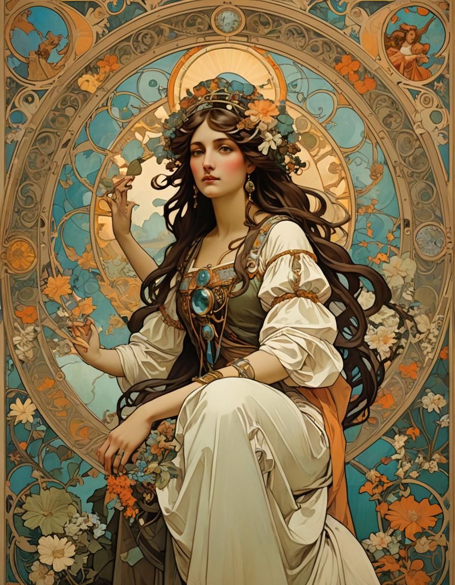 Columbus's Discovery in Alphonse Mucha Dada Style