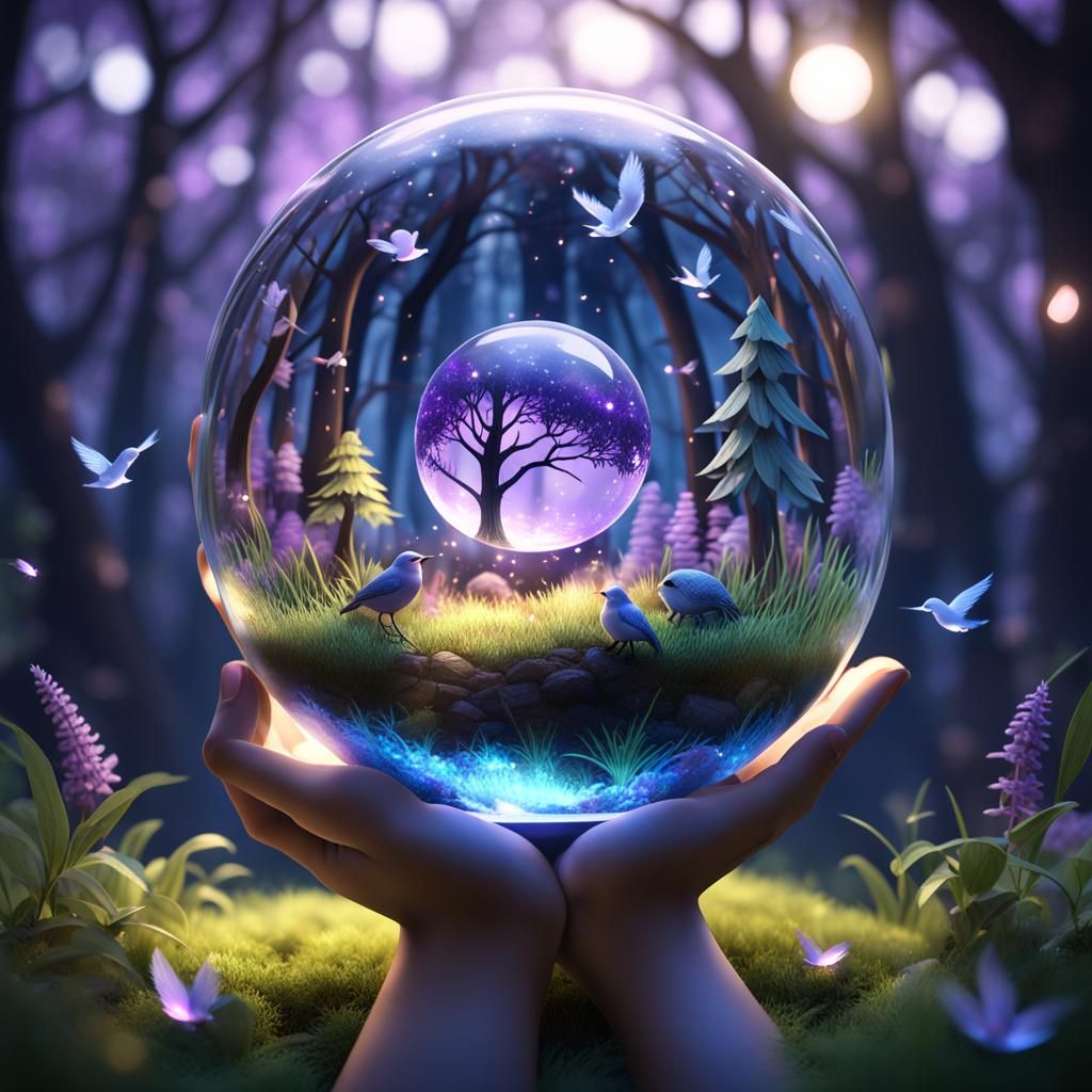 Crystal Ball Terrarium with Sparkling Forest