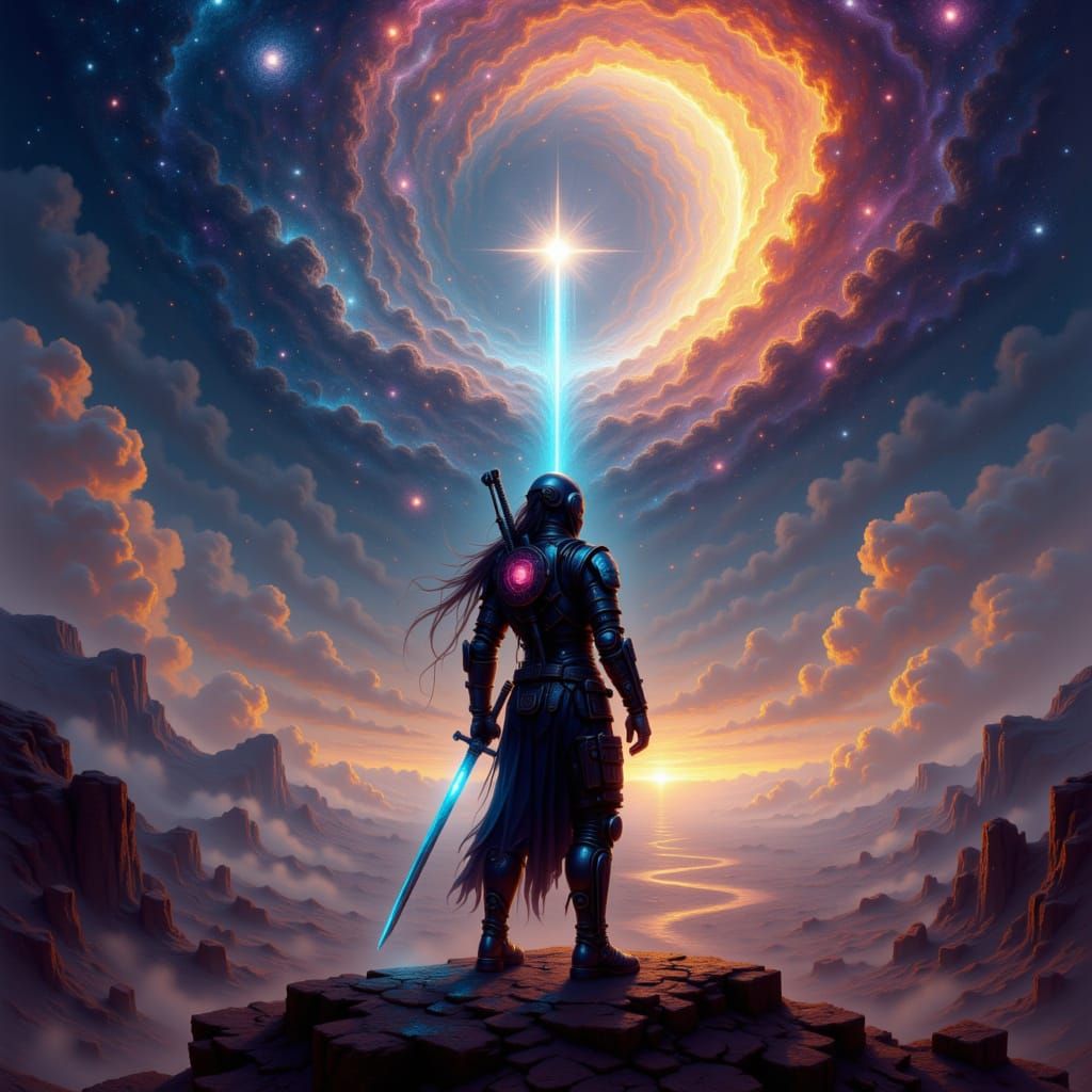 Cyberpunk Samurai Warrior in Post-Apocalyptic World