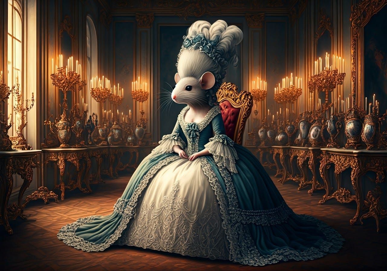 Mouse as Marie Antoinette in Rococo Palace